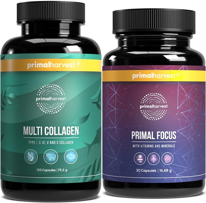 Primal Harvest Daily Two-Step Routine | Multi Collagen Pills + Focus Pills | 2 Pack | 30 Day Supply