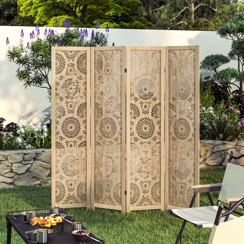 Boho Room Divider 96.4'' W Portable Room Dividers And Folding Privacy Screens, 8 FT Wood Divider for Room Separation, 4/6 Panel Partition Room Dividers Freestanding Wall Divider Screen for Dorm Studio Office, Natural Wood
