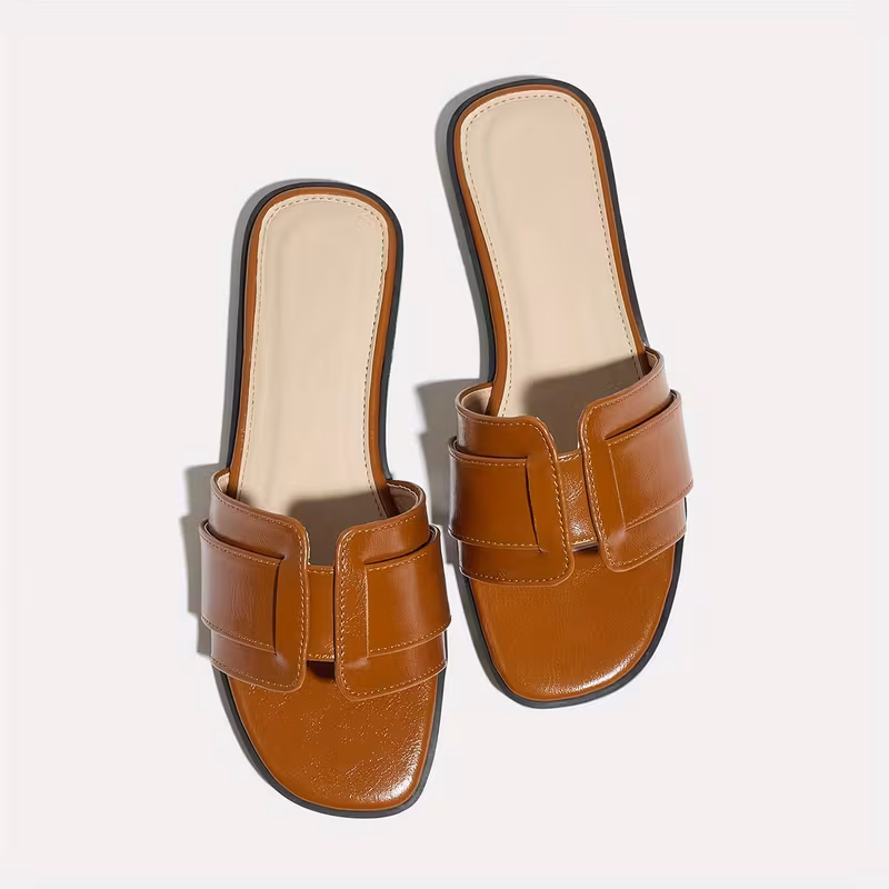 Women'S Stylish Retro Minimalist Square-Toe Flat Sandals, Women Shoes