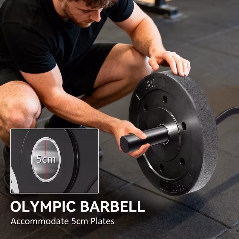 4ft Olympic EZ Curl Bar, Barbell Bar for 2" Weight Plates with Non-Slip Hand Grip, for Weight Lifting, Hip Thrusts, Squat, Biceps, Home Gym, Black, Diameter 5 x 120L cm