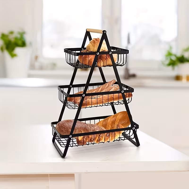 3-layer Detachable Metal Storage Basket, Multifunctional Kitchen Counter And Catering Organizer, Used For Storing Fruits, Vegetables, Bread, Vegetable Storage Rack, Kitchen Accessories