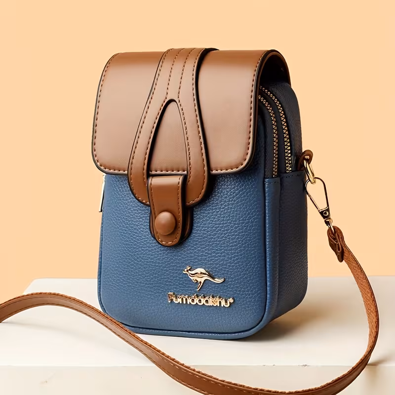 Fashionable Women'S Color-Blocked Crossbody Bag: Adorned with Exquisite Kangaroo Accents, Made of High-Quality with a Flap Magnetic Closure Design, Featuring an Adjustable Shoulder Strap for a Lightweight And Stylish Look