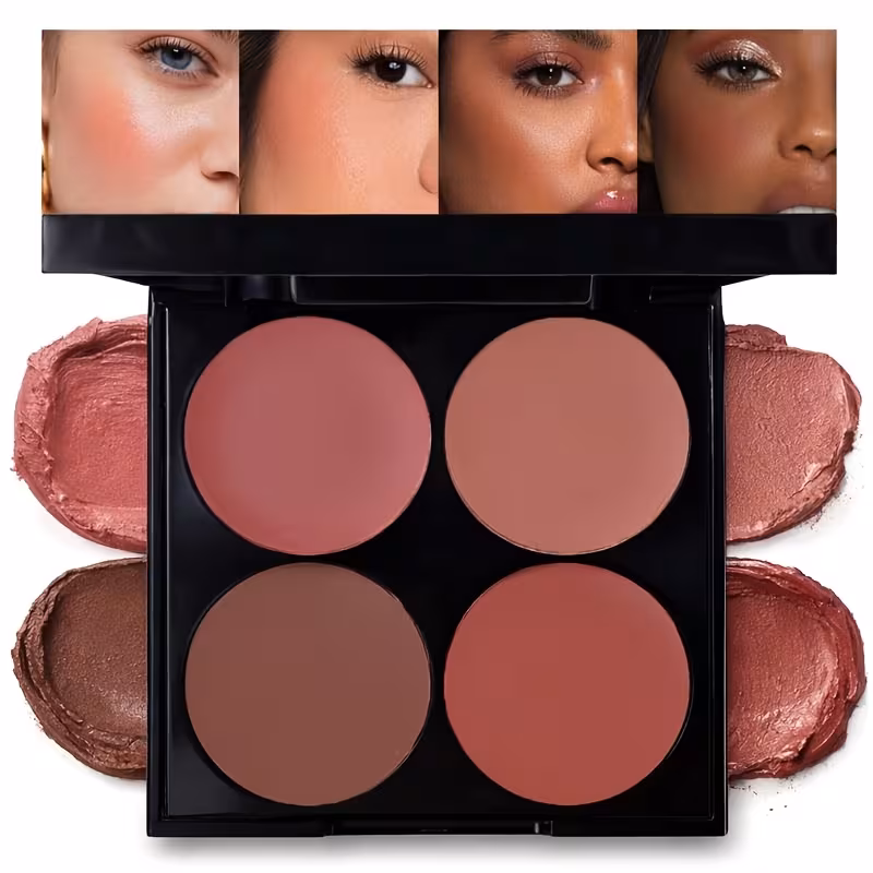 K'APEINE 4-Color Blush & Contour Palette | Creamy & Buildable Formula, Versatile Matte & Shimmer Finishes for Blush, Contour, Highlight, Long-Lasting for All Skin Tones, Perfect for Everyday & Special Occasions