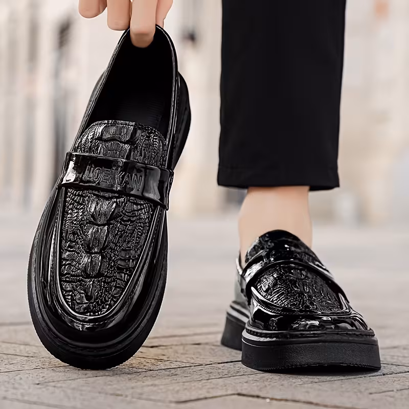 Sneakers, Spring Men's Patent Shoes, British Style Platform Casual Shoes, Korean Trend Round Toe Slip-On Men's Shoes