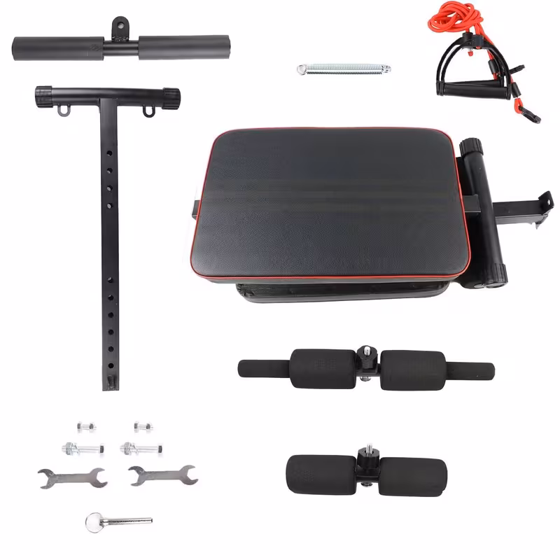Adjustable Abdominal Bench with Leg Rollers & Resistance Bands for Home Gym