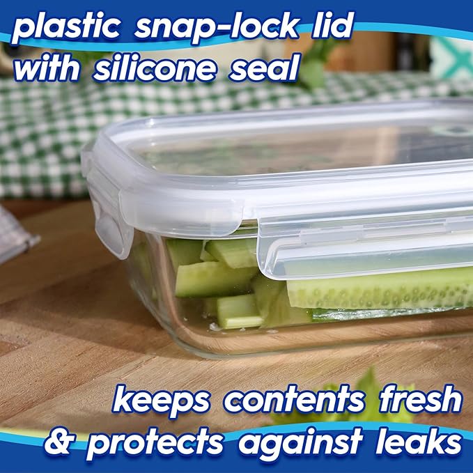 Harbour Housewares Glass Containers with Airtight Lids - 10 Pack - 2 Sizes (1040ml | 370ml) Lunch Box Tubs BPA-Free Meal Prep Containers Reusable Leak Proof Food Storage Tubs, Oven Safe, Freezer Safe