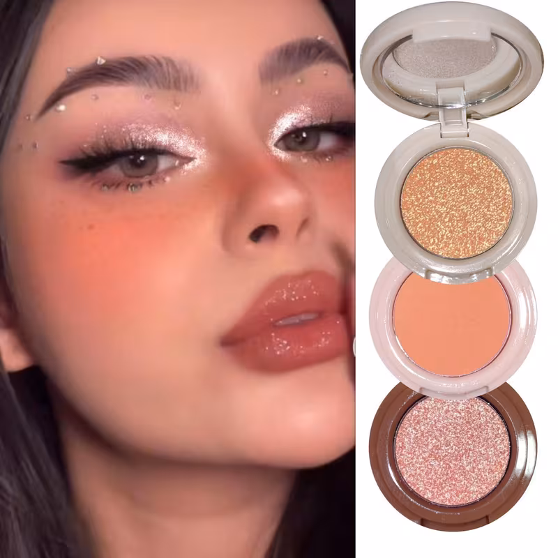3in 1 Highlight Blush Face Contouring Makeup Powder Multifunctional Matte Shimmer Peach Red Rouge Three-layer Blush Highlighter