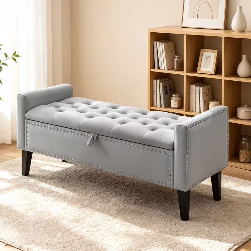 46.9" Storage Ottoman, Upholstered Bed Bench with Storage, End of Bed Ottoman