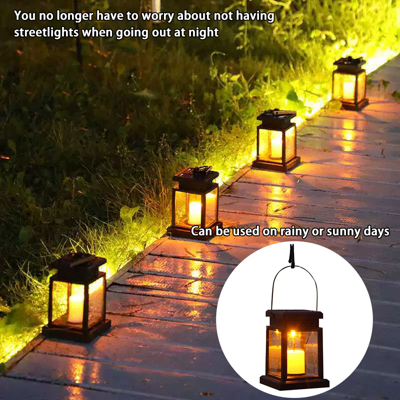 Outdoor Garden Hanging Lantern Solar Lights Waterproof Solar LED Candle Design with Clip for Patio Lawn Balcony Courtyard Pathway Decoration