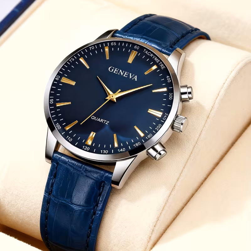 1pc Vintage Men's Faux Leather Strap Quartz Watch, Featuring a Classic Round Dial with Engraved Numerals, Powered by a Button Cell Battery. Its Casual yet Professional Minimalist Design Makes It Suitable for Various Occasions. An Ideal Gift