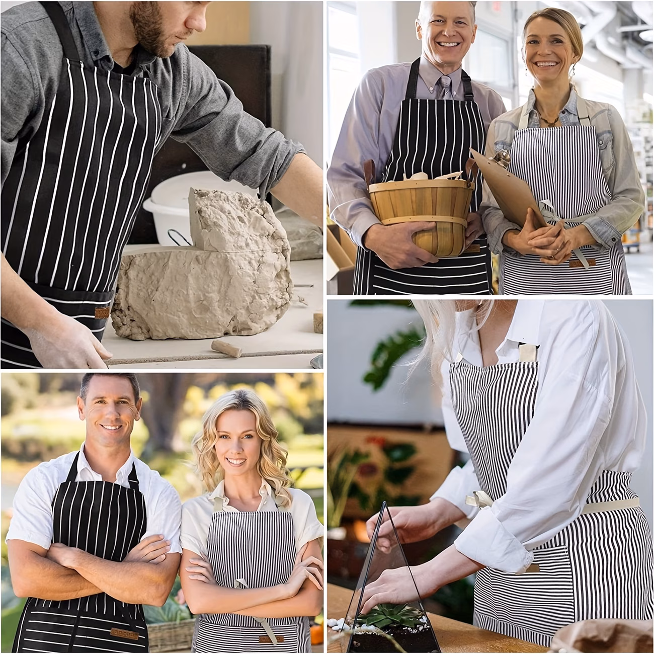 2pcs Aprons for Women with Pockets, Linen Kitchen Cooking Aprons, Chef Apronfor Men Women with Adjustable Neck Strap and Long Ties