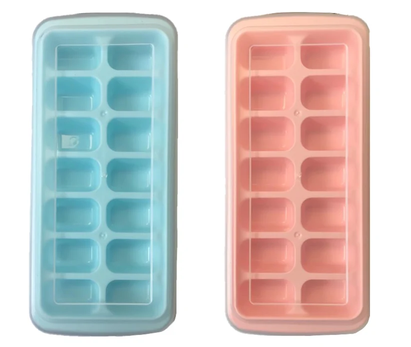 Plastic Freezer Ice Cube Tray Mould with Lid 16 x 11 cm Assorted Colours