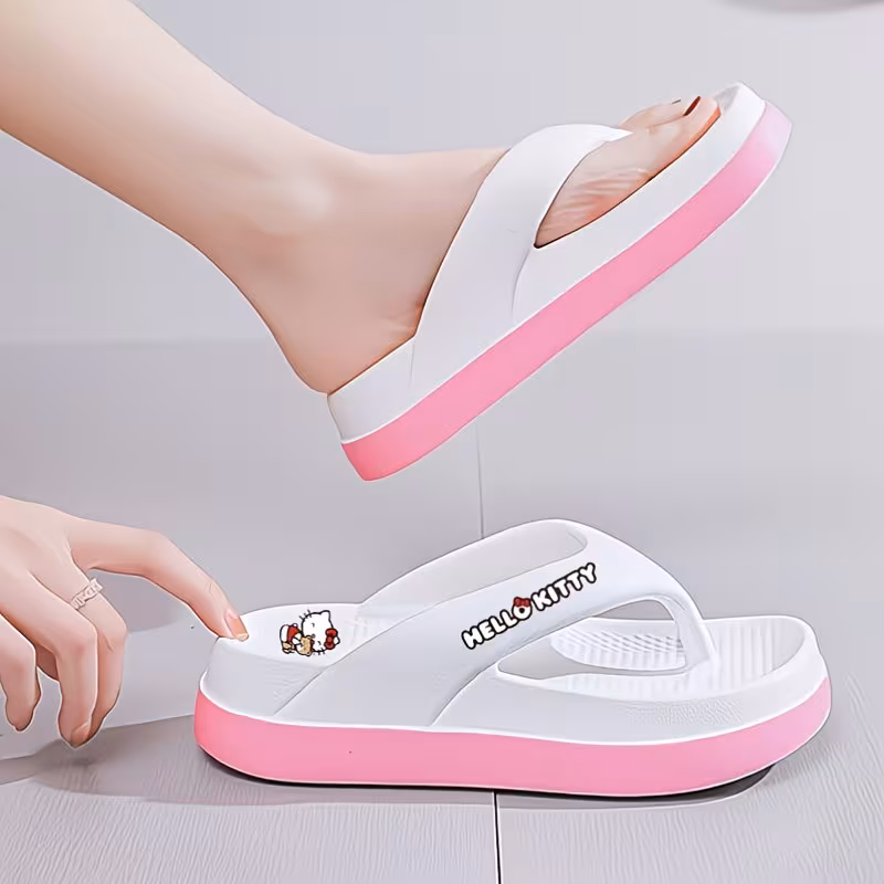 Women'S Hello Kitty EVA Toe-Post Slippers - Cute Cartoon Pattern Design, Comfort Insole, Non-Slip Textured Sole, Multi-Color Options, Breathable Lightweight Design, Suitable for Indoor Home, Bathroom And Casual Relaxation Occasions, Women Shoes