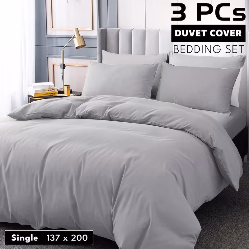 3pcs Solid Color Duvet Cover Set – Breathable Fabric, Soft Cozy Bedding, Machine Washable, Premium Bedding with Pillowcases, Single, Double, King & Super King Sizes