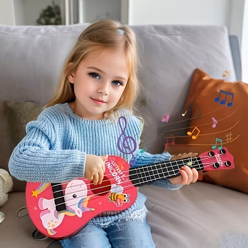 [Playable Ukulele Toy] Mini Playable Ukulele Toy Guitar | Educational Musical Instrument for Boys and Girls, Puzzle Fun Party Birthday Christmas Halloween Gift