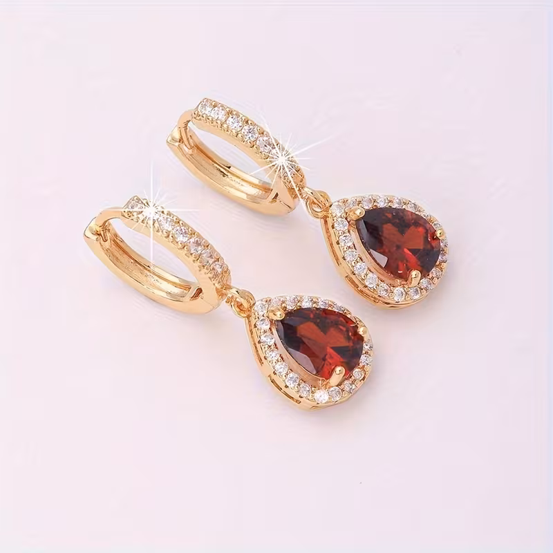 A Pair of Stylish Gold-Plated Copper Square Cubic Zirconia Drop Earrings for Men And Women, Featuring a Easy And Elegant Design, Perfect As a Valentine'S Day Gift for Couples