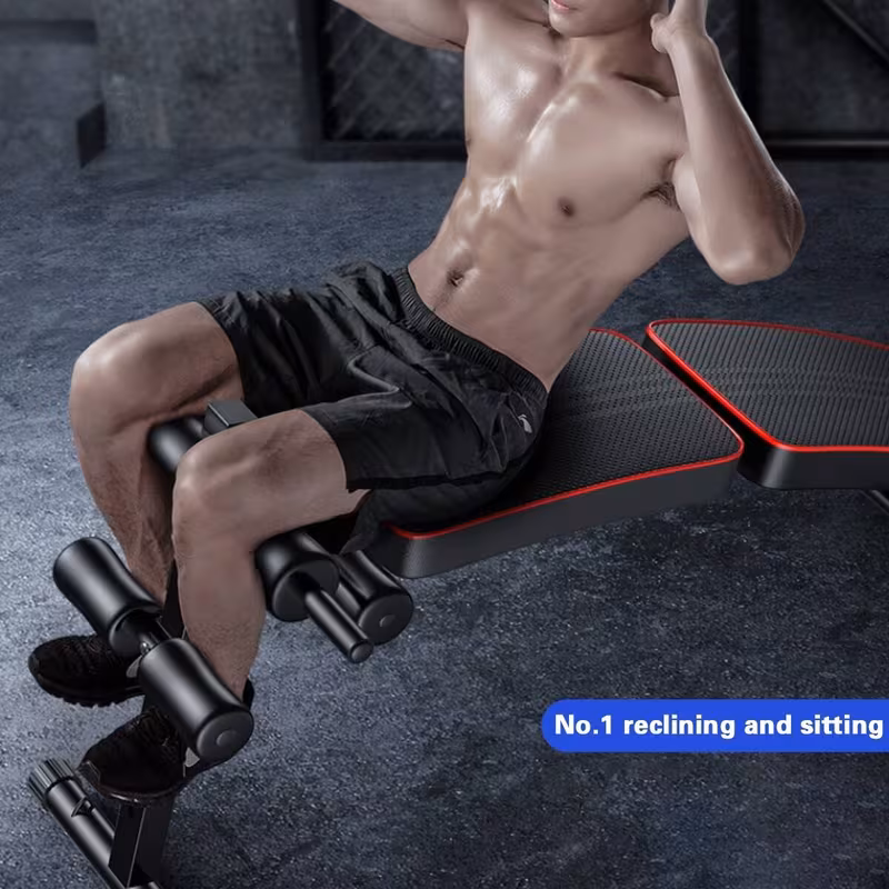 Adjustable Abdominal Bench with Leg Rollers & Resistance Bands for Home Gym