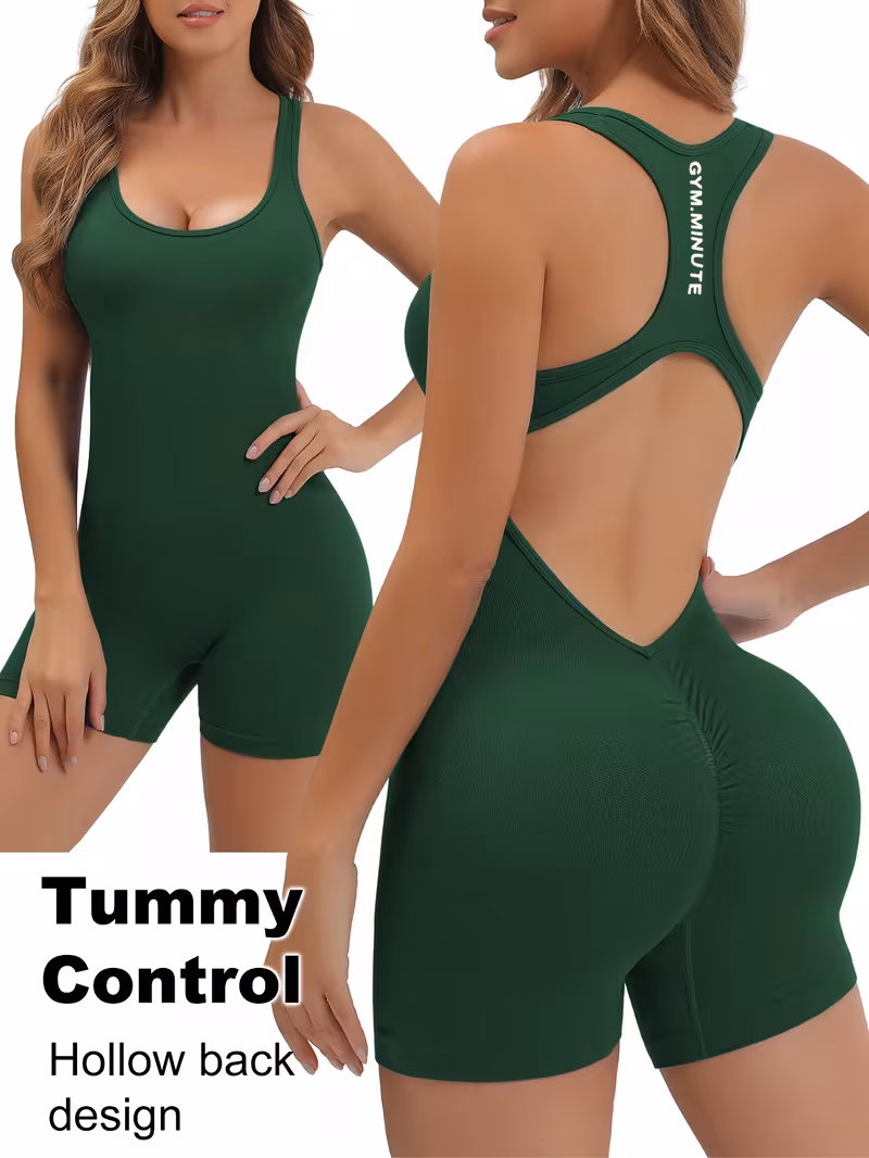 Womens High Stretch Seamless Solid Color Jumpsuit Bodysuit - Soft, Breathable, and Four-Way Stretch for Yoga, Tennis, and Fitness - Hand Washable, Quick Drying, and No Sheer Fabric