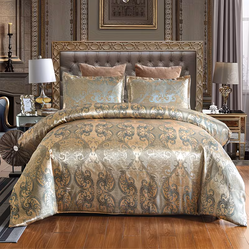 3pcs, European Satin Jacquard Duvet Cover Set, 1pc Duvet Cover And 1 Pair Pillowcases, Without Inner Core