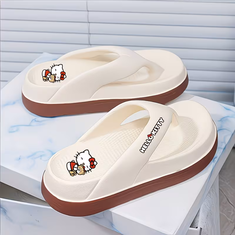 Women'S Hello Kitty EVA Toe-Post Slippers - Cute Cartoon Pattern Design, Comfort Insole, Non-Slip Textured Sole, Multi-Color Options, Breathable Lightweight Design, Suitable for Indoor Home, Bathroom And Casual Relaxation Occasions, Women Shoes