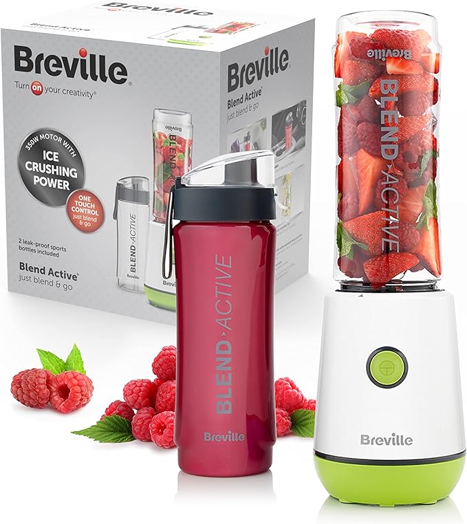 Breville Blend Active Personal Blender & Smoothie Maker | 350W | 2 Portable Blend Active Bottles (600ml) | Leak Proof Lids | White & Green