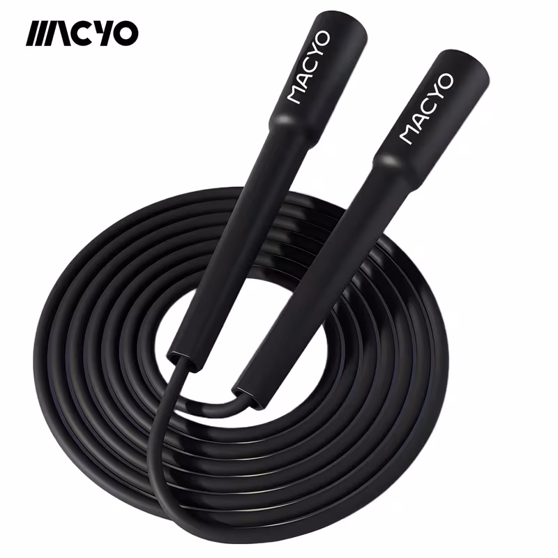 MACYO Lightweight Jump Rope - 5mm Matte PVC, Adjustable Tangle-Free & Kink-Free, Speed Rope for Men & Women Black, Durable & Comfortable Grip, Home Workout Equipment | Sleek Black Rope | Smooth Texture Rope, Jump Rope for Exercise