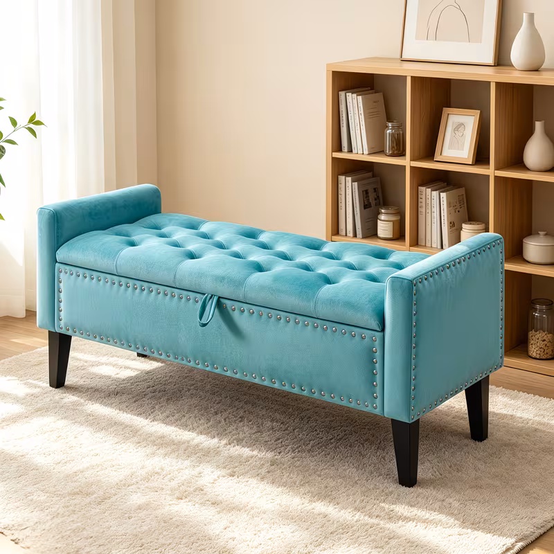 46.9" Storage Ottoman, Upholstered Bed Bench with Storage, End of Bed Ottoman
