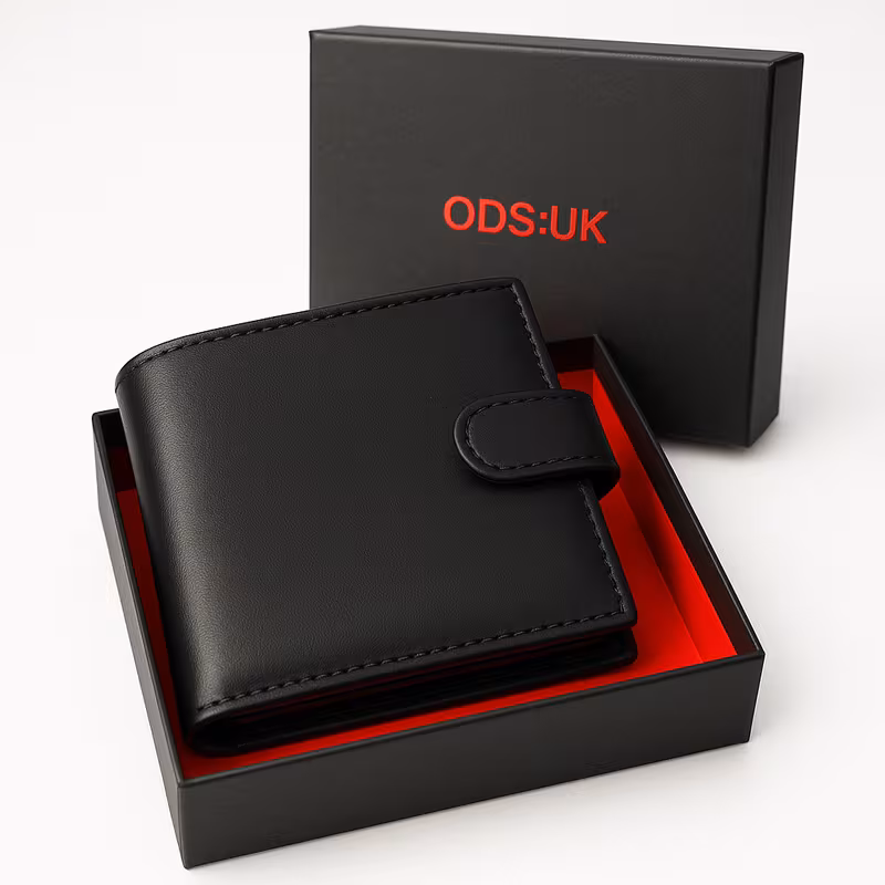 Mens Genuine Leather Wallet Black RFID Blocking Soft Bi Fold Card Slots Id Window and Zip Coin Pocket
