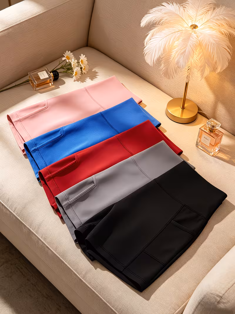 5 Packs Women Biker Shorts, High Waist Hip Lifting, Stretch Tight Fit, Side Pockets Shorts