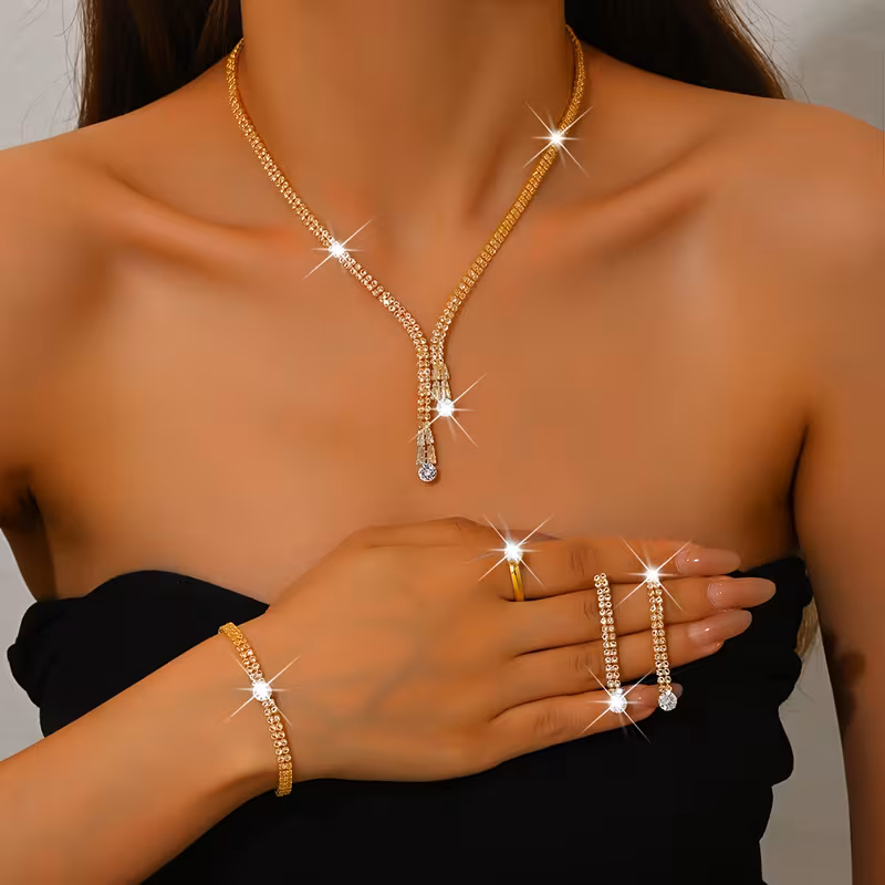 4pcs Bling Bling Set Suitable for Wedding Party Accessories - August Birthstone Necklace, Earrings, Bracelet & Ring - Sparkling Party Outfit for Prom, Gala, Year-Round Events - Affordable Luxury 4pcs Collection