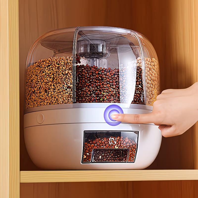 1pc Household Kitchen Rice Storage Container, Grain Dispenser with One-Button Portion Control