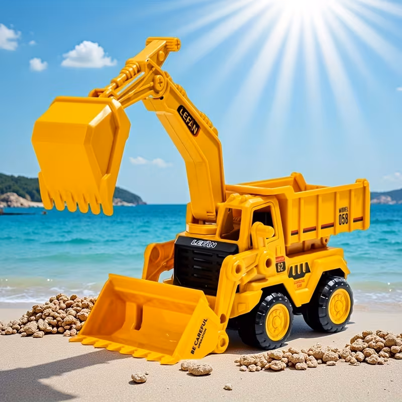 All-in-One Bulldozer/Dumper/Excavator Toy Truck - Inertia-Powered Moving Parts, Rotating Excavator Bucket & Push-Operated Construction Vehicle, ABS Plastic for Outdoor/ Play - Educational Gift Suitable for Kids Aged 3+