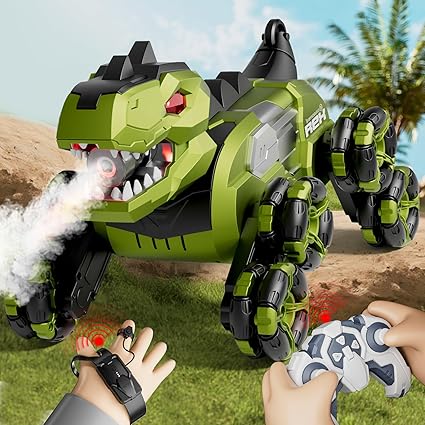 ZIPANDA 4DRC Y12 Dinosaur Remote Control Car, Eight-wheeled Stunt Tyrannosaurus Rex RC Car with 2 Types of Control, LED Light, Spray,ZIPANDA Dinosur Music, Gesture Sensing RC Drift Cars Toys Gifts for Kids Boys Girls