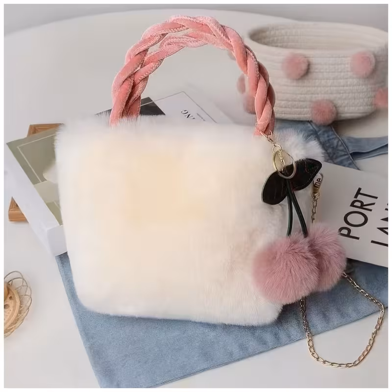Novel Plush Cherry Handbag Shoulder Bag Crossbody Bag