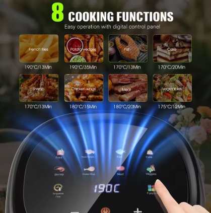 1800W 5L Air Fryer Cooker Oven Frying LCD Digital Kitchen Glass fryer Oil Free