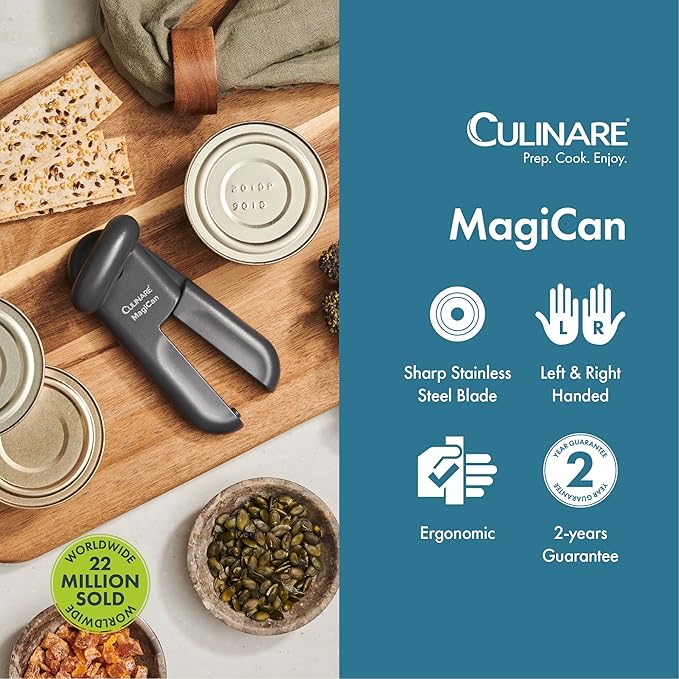 Culinare MagiCan Tin Opener, Grey, Plastic/Stainless Steel, Manual Can Opener, Comfortable Handle for Safety and Ease