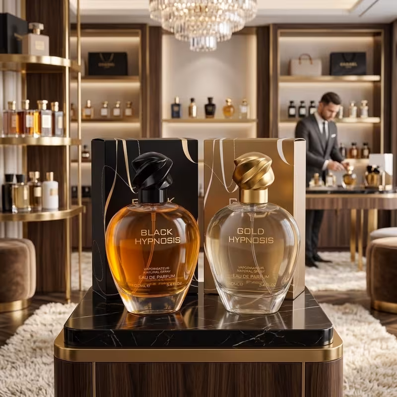 Duo Hypnosis Feminine Fragrances Set For Women EDP 2x100ml – Floral Long Lasting Perfumes For Ladies To Attract Men with Vanilla, Quince & Jasmine Notes,  Deep Black & Gold Shimmer Bottle – Elegant Women'S Perfume Set for Day & Night