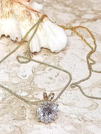 1.5 ct Diamond Pendant HANDMADE Solid 18k Yellow Gold Round Diamond Solitaire Pendant Necklace for women Solid 18kt Gold chain 18" 21st Birthday jewelry gift for her 18th Anniversary Valentine's day