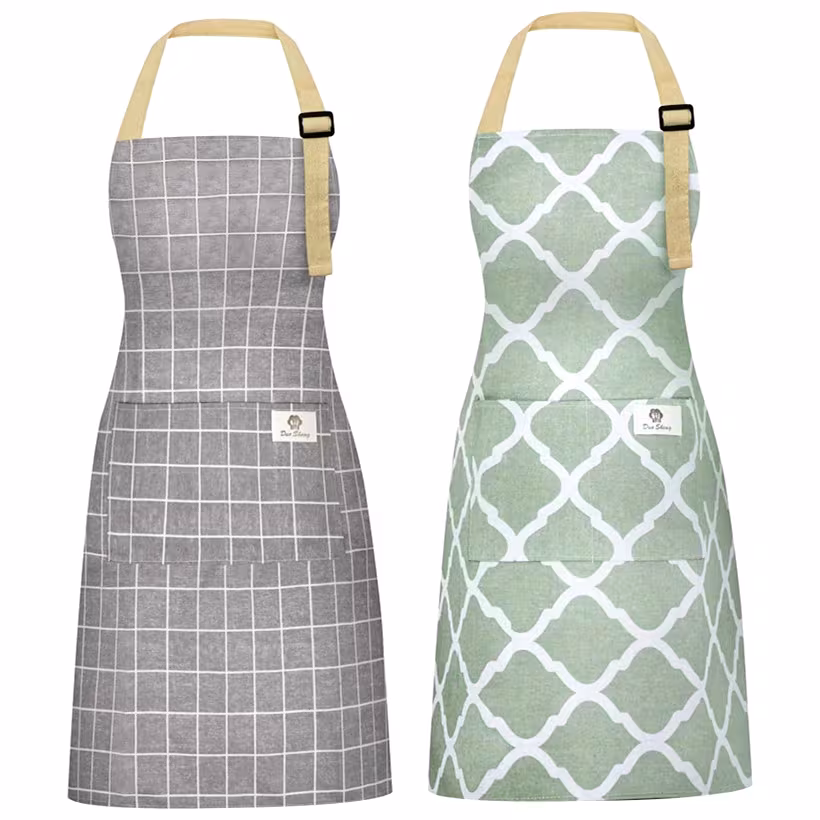 2pcs Aprons for Women with Pockets, Linen Kitchen Cooking Aprons, Chef Apronfor Men Women with Adjustable Neck Strap and Long Ties