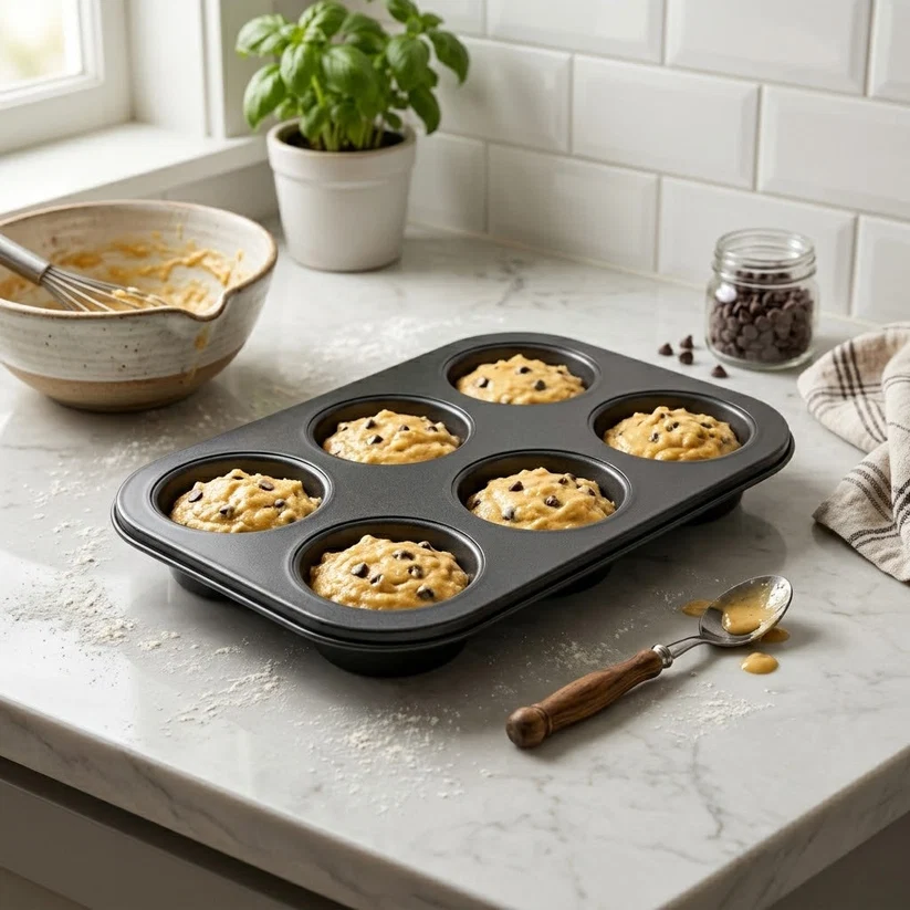 Metal Muffin Cupcake Baking Tray – 6 Cup Capacity, 26 x 18.5 cm, Black