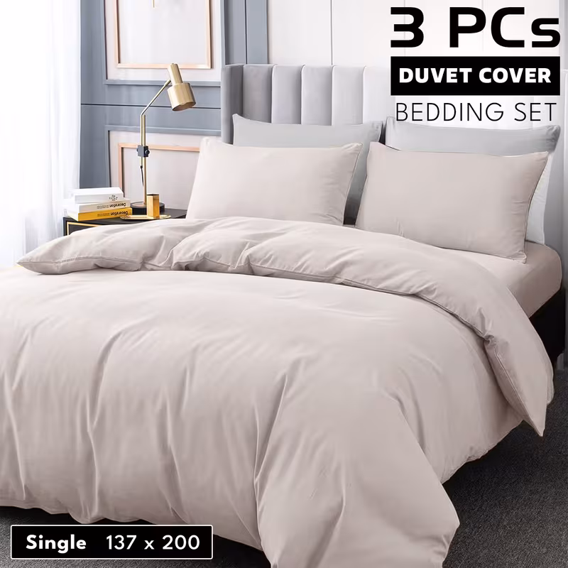 3pcs Solid Color Duvet Cover Set – Breathable Fabric, Soft Cozy Bedding, Machine Washable, Premium Bedding with Pillowcases, Single, Double, King & Super King Sizes