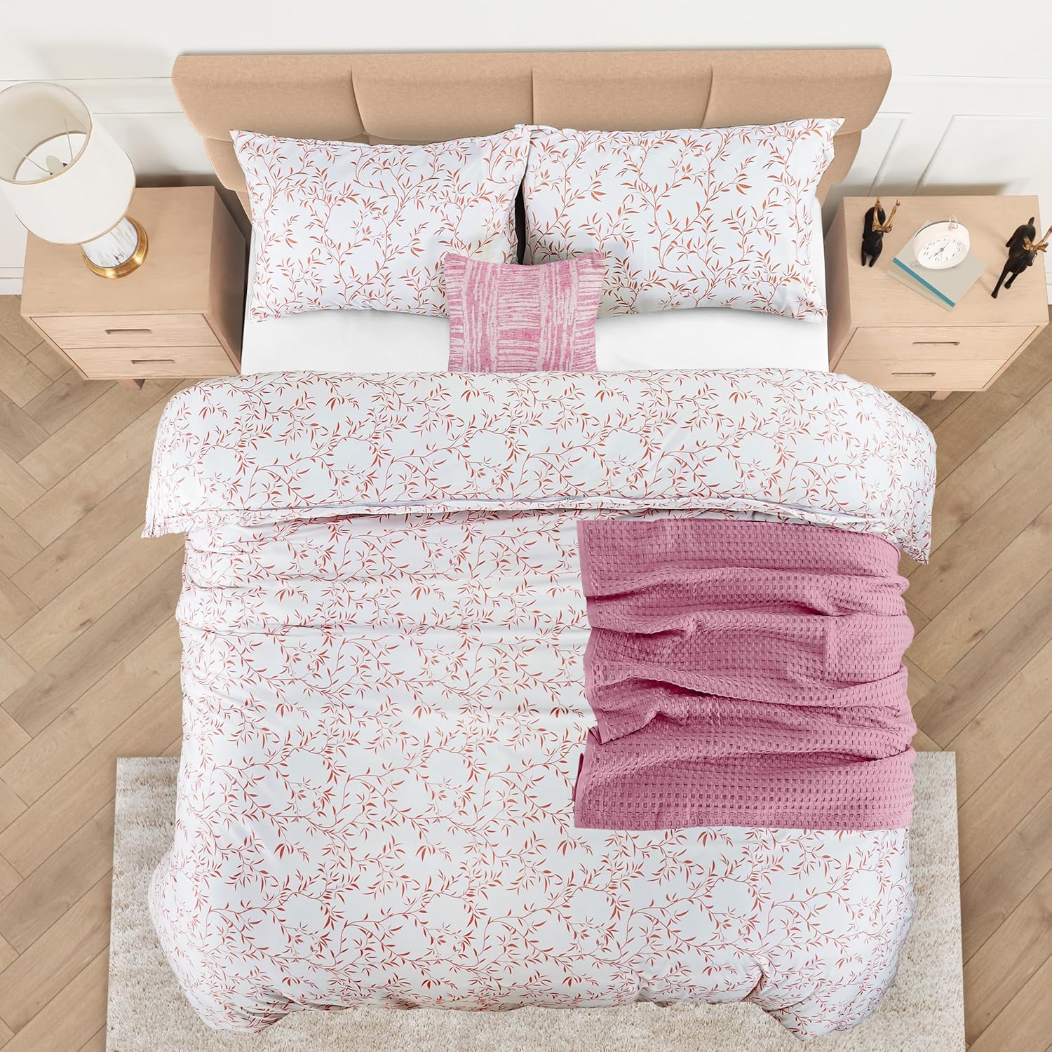 Utopia Bedding Double Vines Coral Print Duvet Cover Set - Soft Microfibre Polyester - Bedding Quilt Cover Set