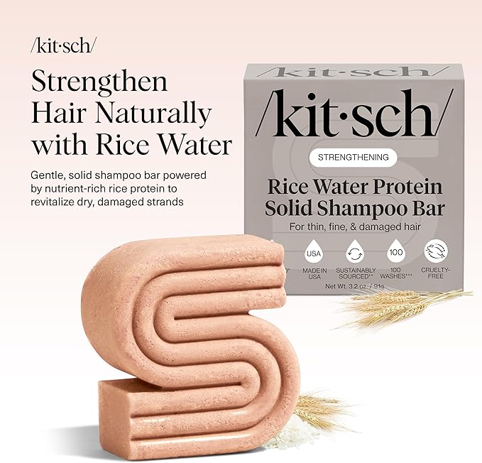 Kitsch Shampoo Bar with Rice Water 91g – Solid Bar Shampoo for Hair Thickening, Strengthening and Moisturizing, Rice Water shampoo bars for Thinning Hair, Paraben-Free, Hair Care